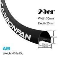 Width:30mm Depth:25mm 29er hookless carbon mountain bike rims all mountain tubeless compatible