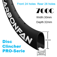 Width:30mm Depth:32mm Clincher 700C Disc Road Rim / Wheels Tubeless Ready PRO-Serie Front 24H & Rear 28H