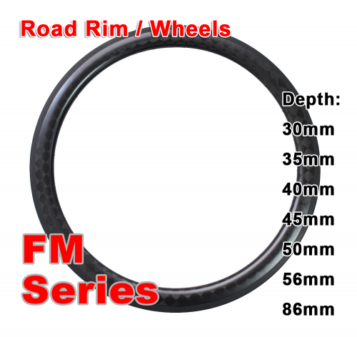 700C Carbon Clincher & Tubular Road Rim FM Series ( Depth: 30mm, 35mm, 40mm, 45mm, 50mm, 56mm, 86mm )