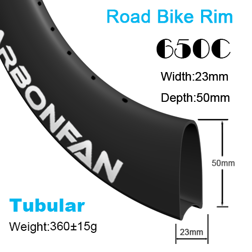 Depth:50mm Width:23mm Tubular 650C carbon road rim