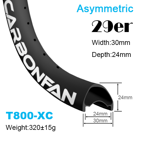 Width:30mm Depth:24mm 29er New T800 rims Asymmetric Cross country carbon rims mountain bike