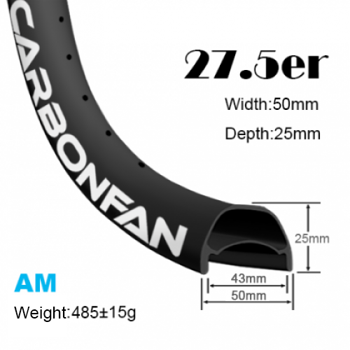 Width:50mm Depth:25mm 27.5er carbon mountain bike rim 650B Hookless Tubeless Ready