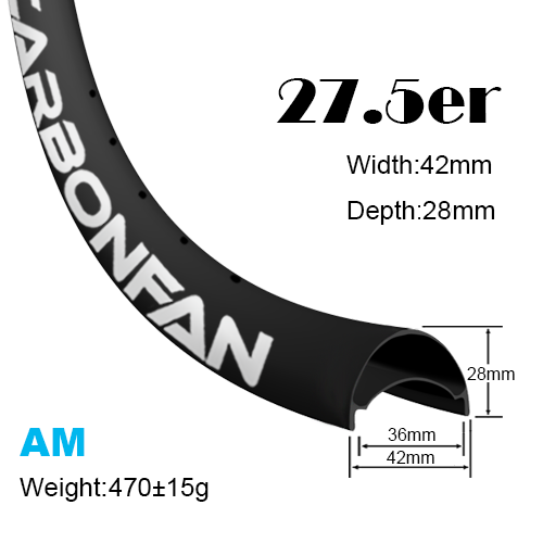 Width:42mm Depth:28mm 27.5er hookless carbon mountain bike rim 650B