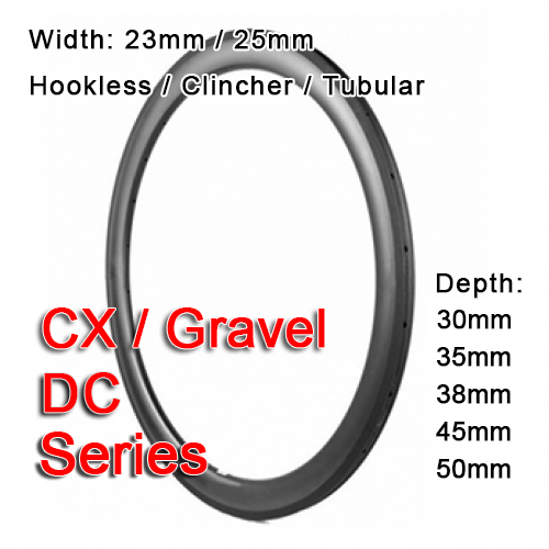 T700 Carbonfan 700C CX/Gravel Carbon Hookless / Clincher / Tubular Road Rim DC Series (Depth: 30mm, 31mm, 35mm, 38mm, 45mm, 50mm )