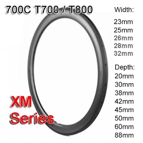 T800 Carbonfan 700C Carbon Road Rim XM Series (depth: 35mm, 38mm, 40mm, 42mm, 45mm, 50mm, 55mm, 60mm, 88mm )