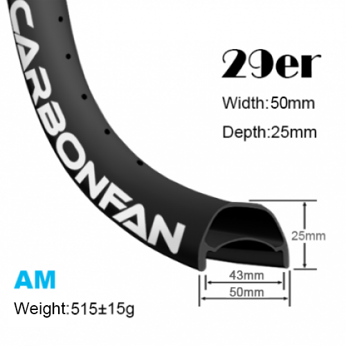 Width:50mm Depth:25mm 29er carbon mountain bike rim Hookless Tubeless Ready