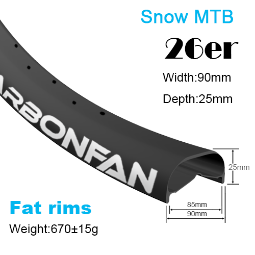 Fat bike carbon rims YX snow bike rims 26er (width:90mm,depth:25mm) 