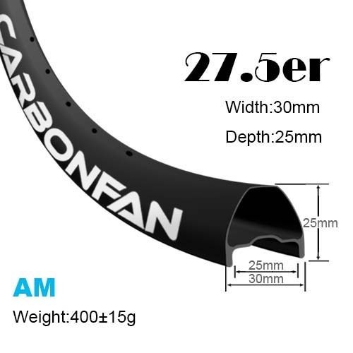 Width:30mm Depth:25mm 27.5er hookless carbon mountain bike rims 650B