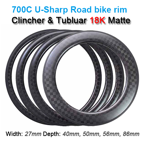 27mm Wide 700C Carbon Clincher & Tubular 18K Matte Road Rim Series ( Depth: 40mm, 50mm, 56mm, 86mm )
