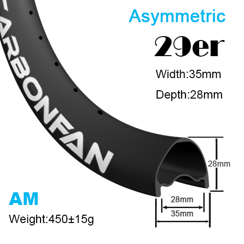 Width:35mm Depth:28mm 29er Asymmetric carbon mountain bike rims All mountain Tubeless Ready