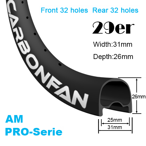 32 Holes Width:31mm Depth:26mm 29er Mountain Bike Rim / Wheels All Mountain Hookless UD Tubeless Ready PRO-Serie