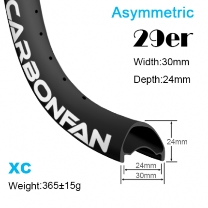 Width:30mm Depth:24mm 29er Asymmetric carbon mountain bike rims Cross country