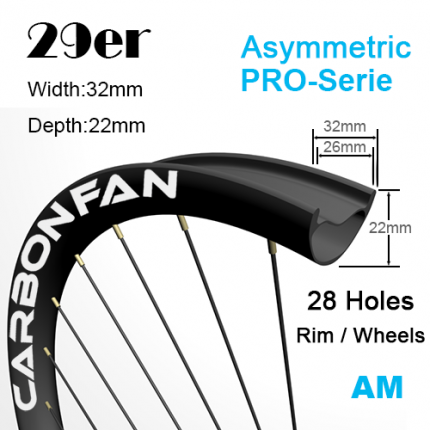 28 Holes Width:32mm Depth:22mm Asymmetric 29er Mountain Bike Rim / Wheels All Mountain Hookless Tubeless Ready PRO-Serie