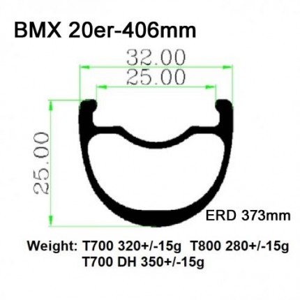 BMX Depth:25mm Width:32mm 20er Clincher 406mm carbon road rim YX
