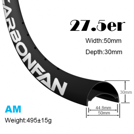 Width:50mm Depth:30mm 27.5er hookless carbon mountain bike rims 650B