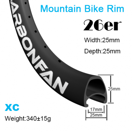 Width:25mm Depth:25mm 26er clincher carbon mountain bike rim
