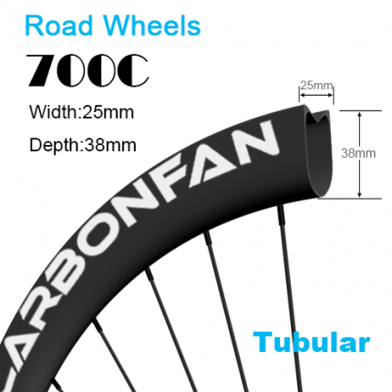 Depth:38mm Width:25mm Tubular 700C tubeless Ready carbon road wheels