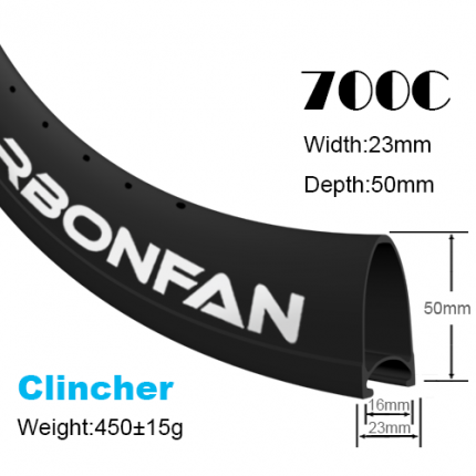 Depth:50mm Width:23mm Clincher 700C carbon road rims Classic rims