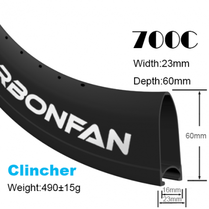 Depth:60mm Width:23mm Clincher 700C carbon road rims Classic rims