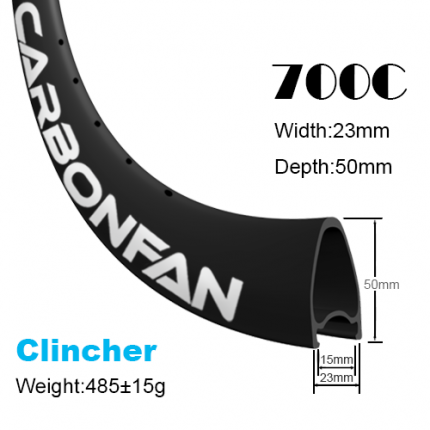 Depth:50mm Width:23mm Clincher 700C tubeless Ready carbon road rims