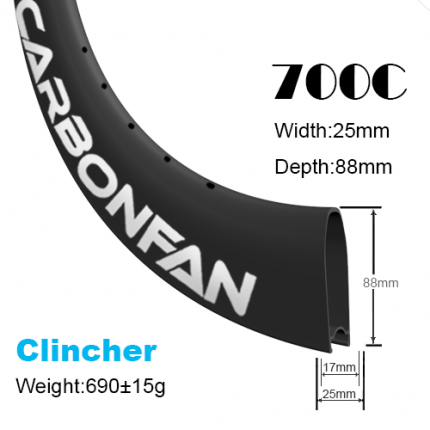 Depth:88mm Width:25mm Clincher 700C tubeless Ready carbon road rims