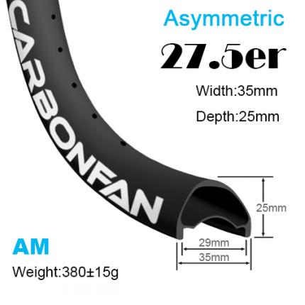 Width:35mm Depth:25mm 27.5er Asymmetric carbon mountain bike rims 650B All mountain