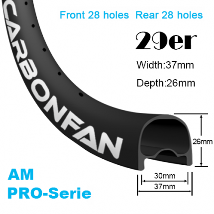 28 Holes Width:37mm Depth:26mm 29er Mountain Bike Rim / Wheels All Mountain Hookless UD Tubeless Ready PRO-Serie