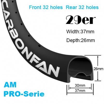32 Holes Width:37mm Depth:26mm 29er Mountain Bike Rim / Wheels All Mountain Hookless UD Tubeless Ready PRO-Serie